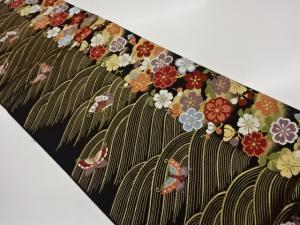 波に蝶・梅模様織出し袋帯